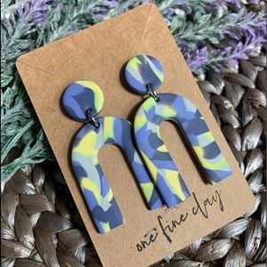 Blue & Yellow Swirls - Polymer Clay Earrings